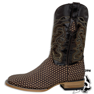 “ Grayson “ | Men Western Boots Dark Brown Weave Square Toe Leather