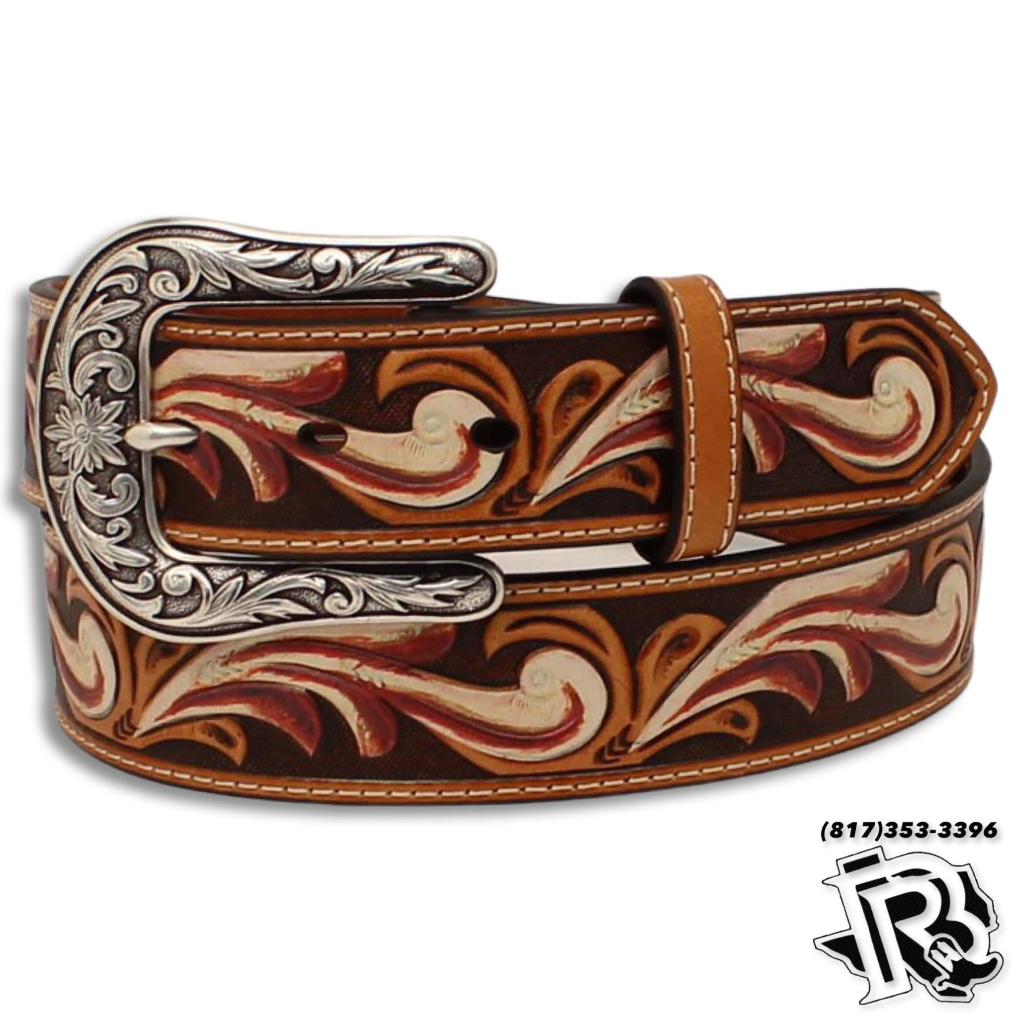 ARIAT LADIES BELT 1 1/2 FLORAL EMBOSSED TAN A1534008