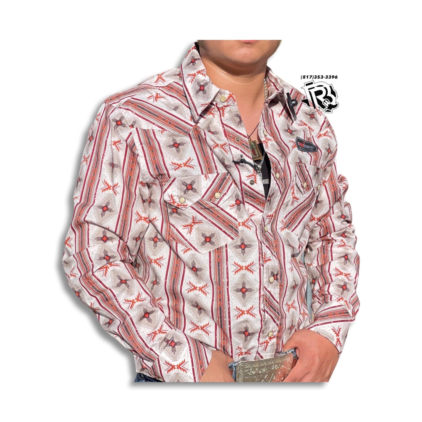 “ Cole “ | Men Long Sleeve Western Shirt Red White Aztec RRMSOSRZ7M