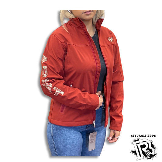 “ Stephanie “ | WOMEN ARIAT JACKET RED SOFT SHELL TOOLED DESIGN 10042113