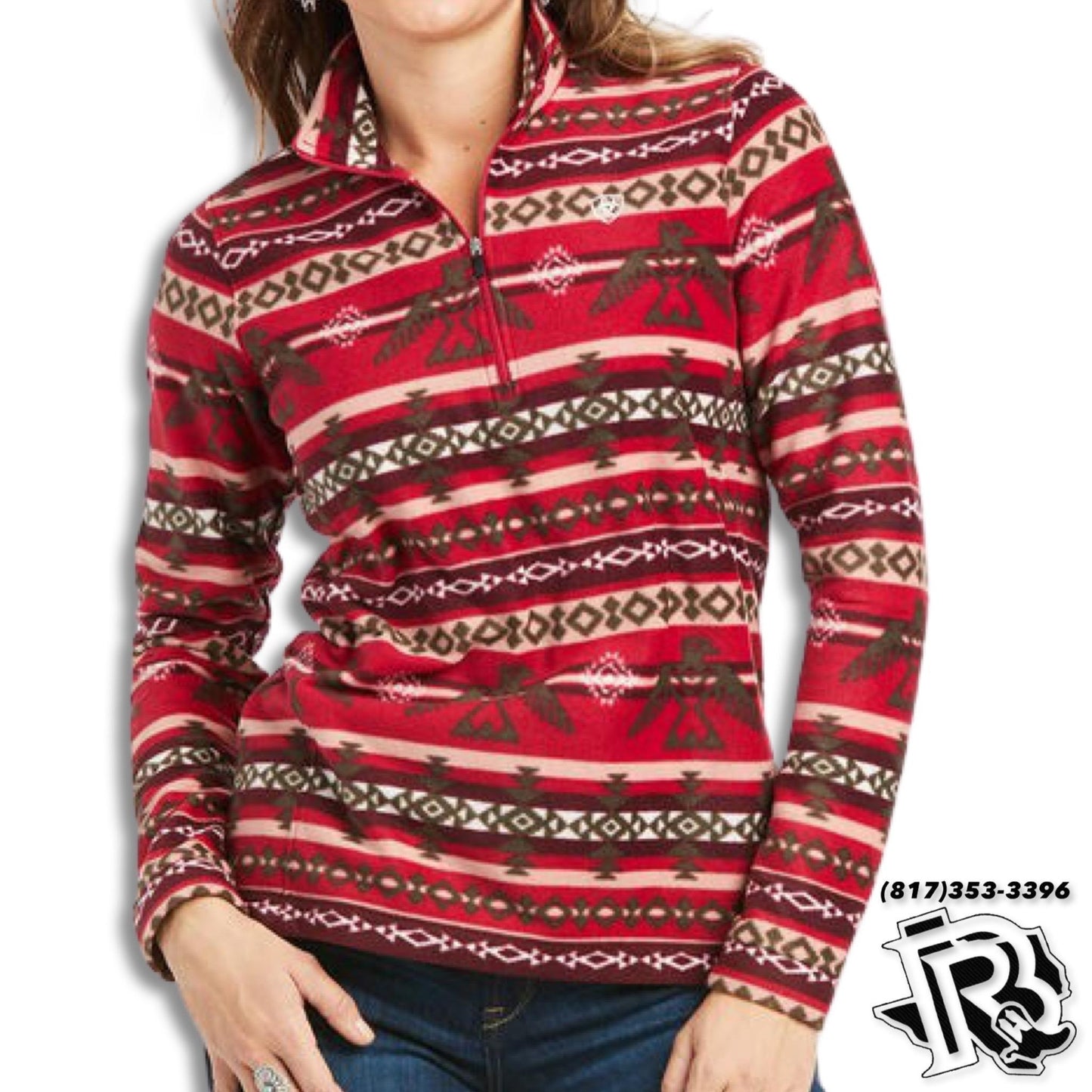 RED AZTEC | ARIAT LADIES FLEECE 1/4 ZIP SWEATER