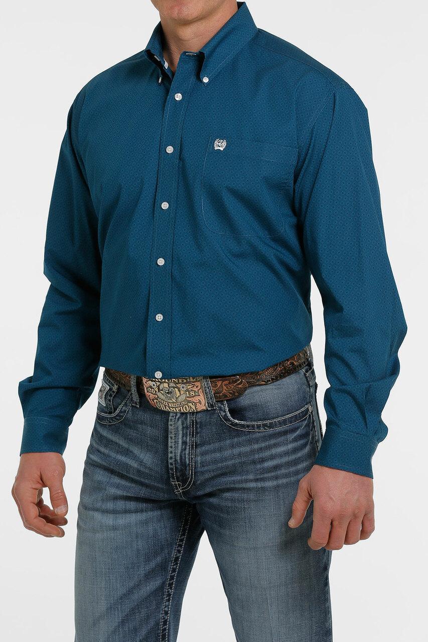 CINCH TEAL GEOMETRIC PRINT MEN’S SHIRT | MTW1105345