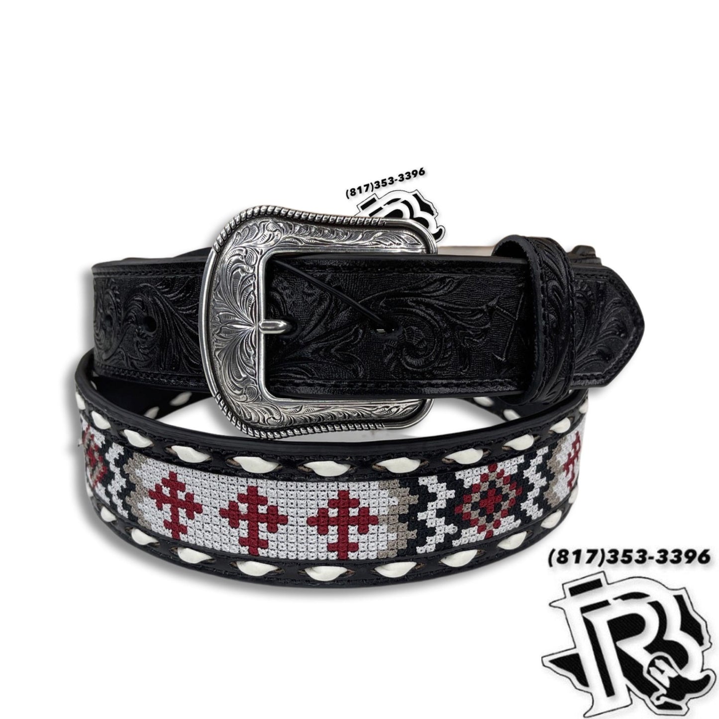 “ RED CROSSED ”  | MEN SOUTHERN WESTERN BEADED COWBOY BELT D100012601