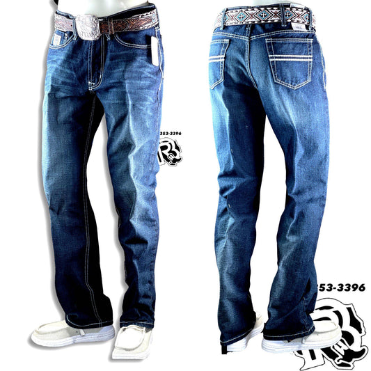 BOOT CUT | MENS RELAXED FIT WHITE LABEL JEANS - DARK STONEWASH |  MB92834019 WHITE LABEL