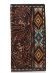 Men's Brown Tooled with Bead Inlay Rodeo Wallet|D250003908