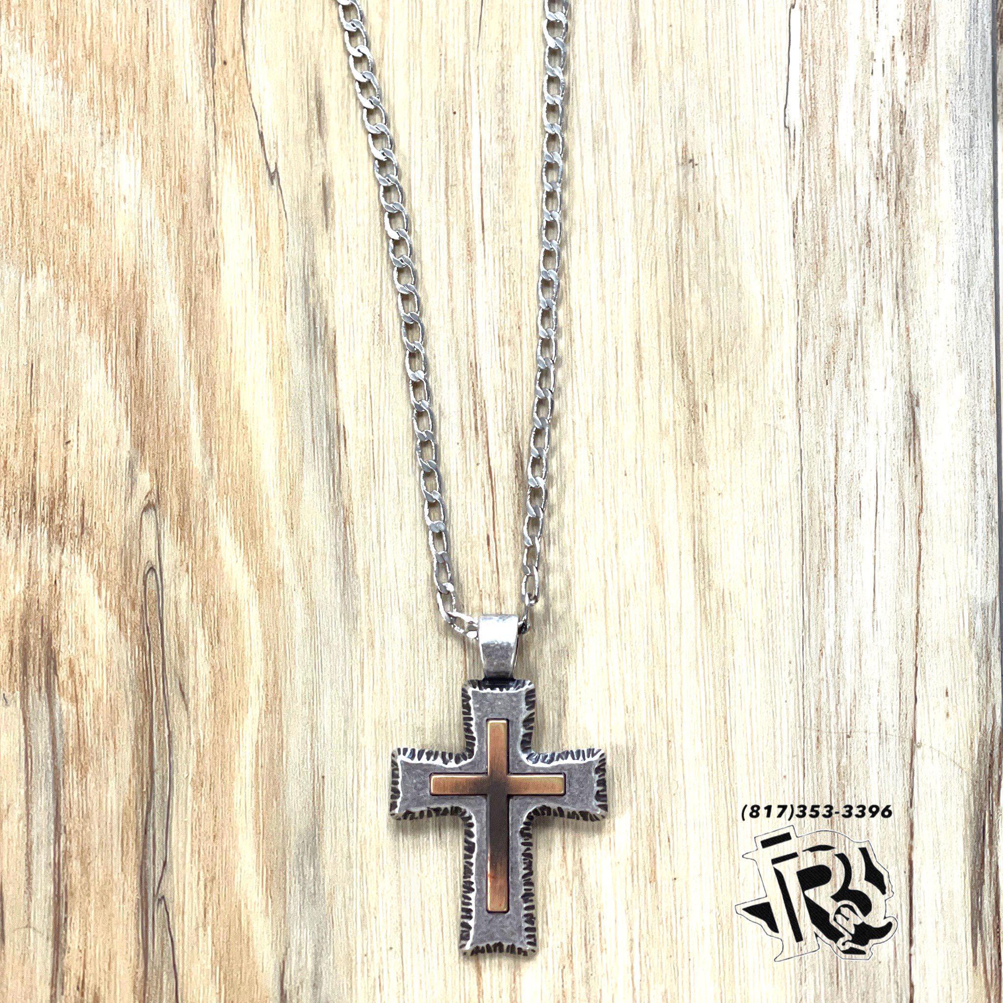 two Tone Cross Necklace 32158 - Diamond T Outfitters
