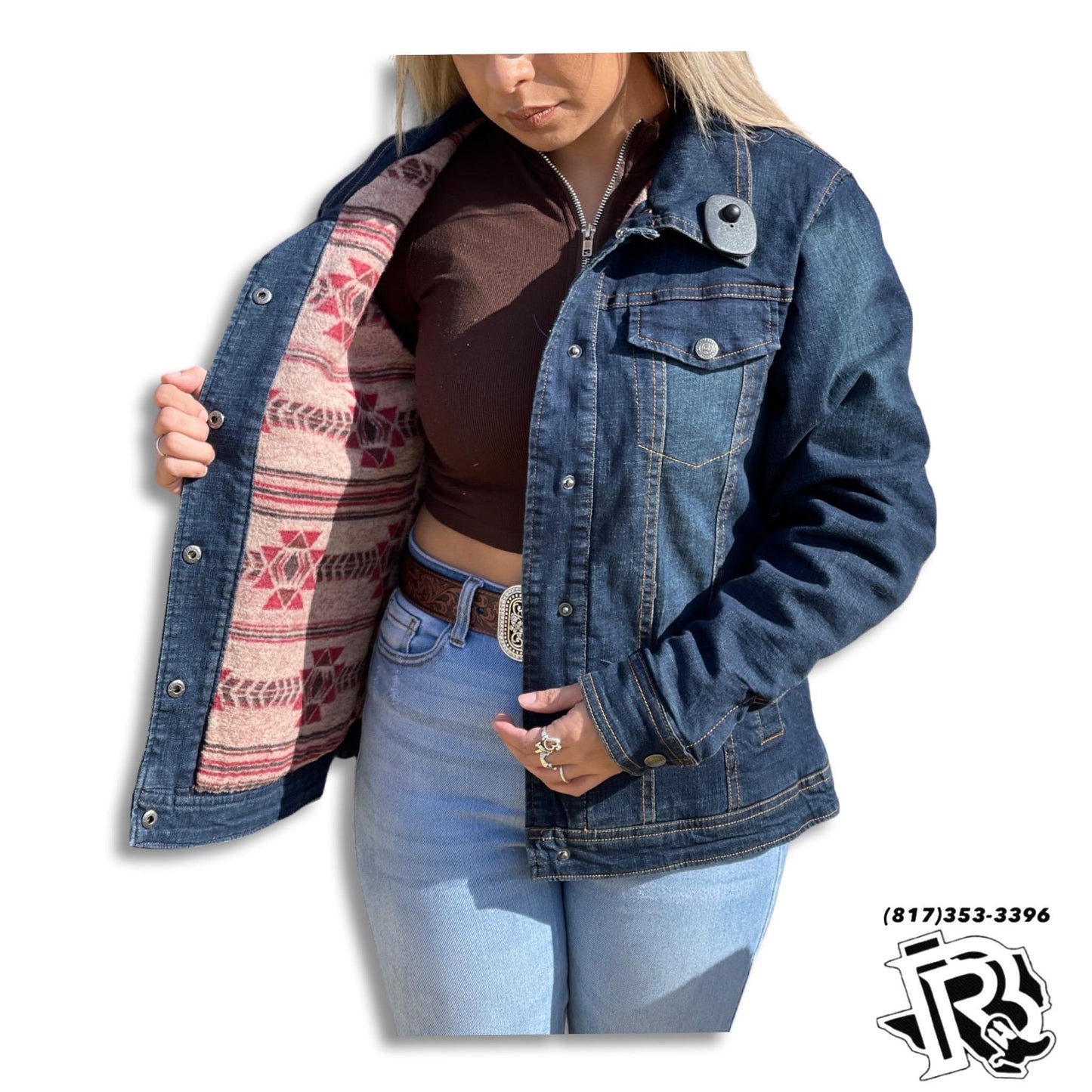 “ Gianna “ | WOMEN CINCH JACKET DENIM DARK WASH WITH AZTEC PRINT MAJ9878004