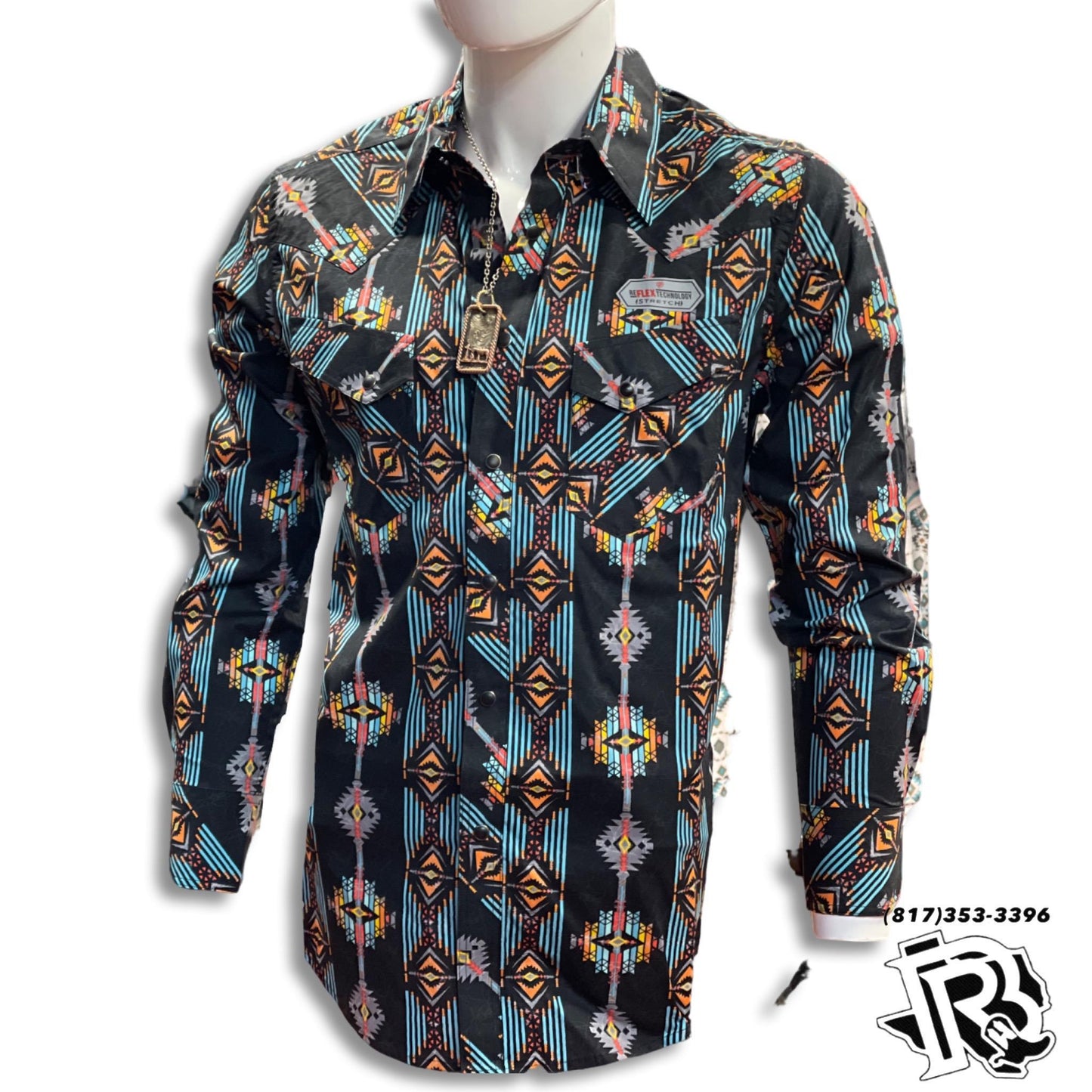 “ Sebastian “ | MEN WESTERN SHIRT LONG SLEEVE BLACK AZTEC