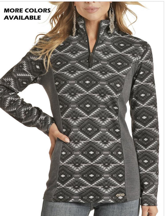 WOMENS AZTEC KNIT HENLEY PULLOVER BLACK  PANHANDLE | PRWO91RZXR2