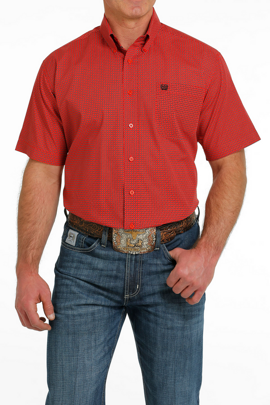 CINCH ROSE RED WEAVE PRINT - MENS SHIRT - MTW1111427