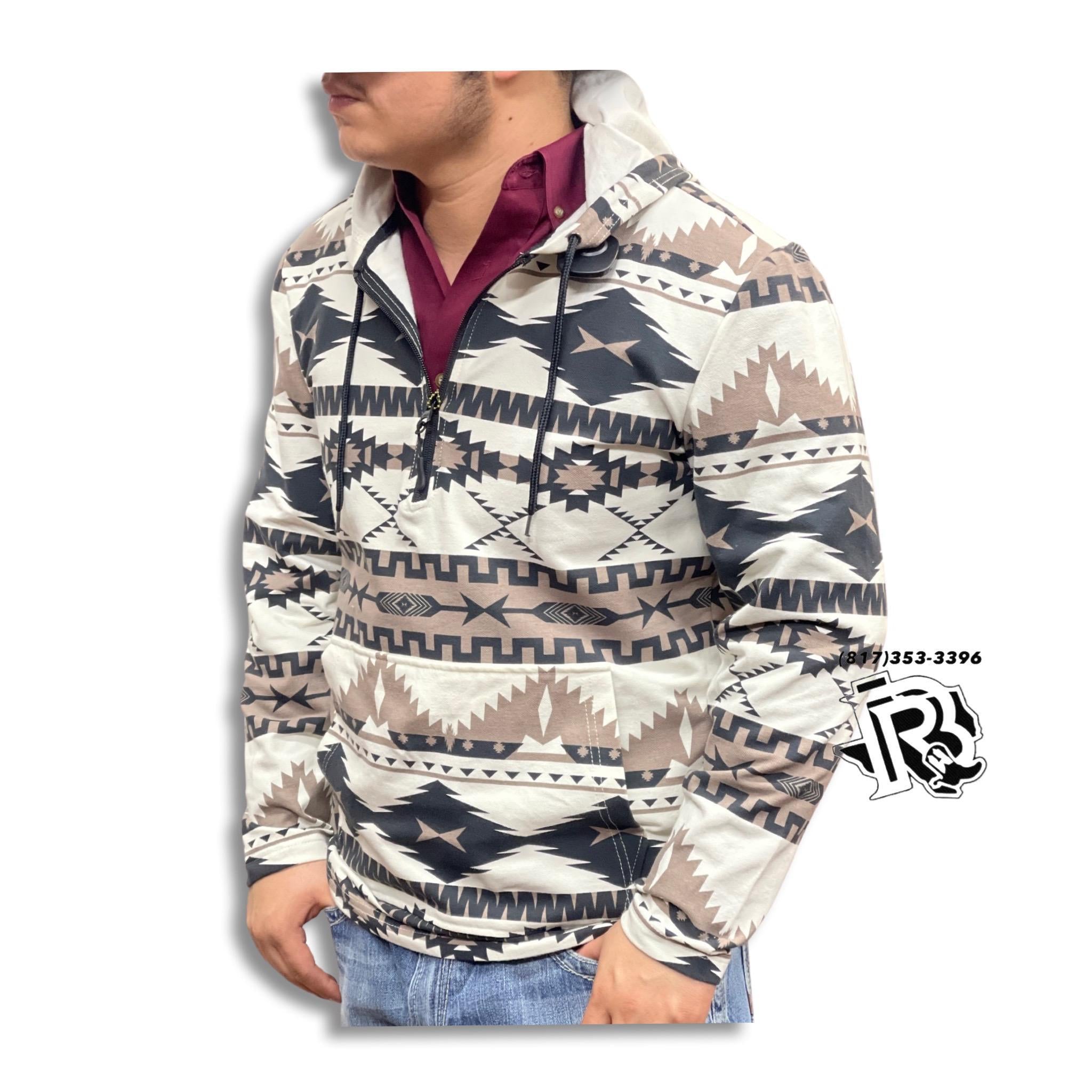 “ Calvin “ | MEN WESTERN HOODIE CREAM AZTEC PATTERN PRMO91RZXN