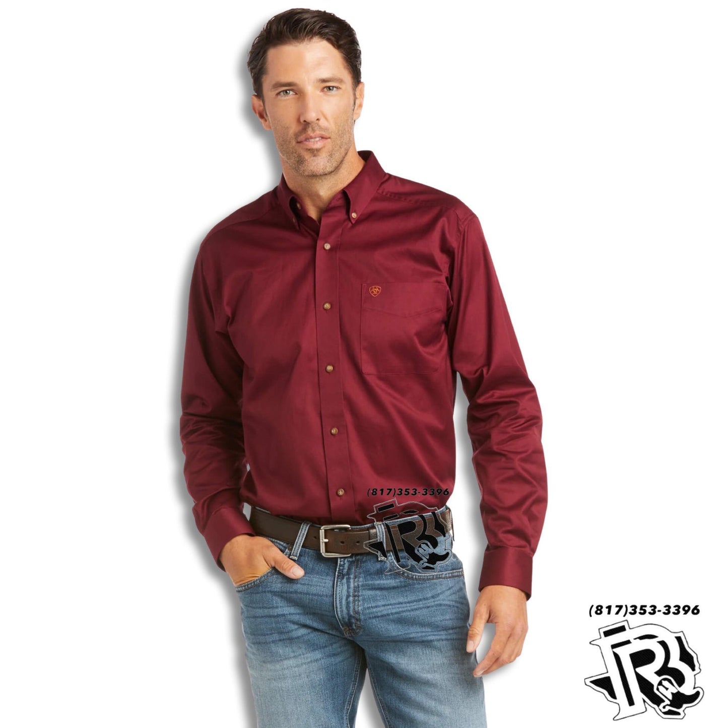 “ Jason “ | MEN ARIAT FITTED SOLID BURGUNDY ARIAT SHIRT BUTTON UP 10034226