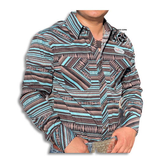 ” Carson “ | Men Long Sleeve Western Shirt Turquoise Aztec RRMSOSRZ17