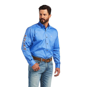 Men’s ariat team logo twill classic long sleeve shirt Reykjavik blue/gingerbread sw|10040699