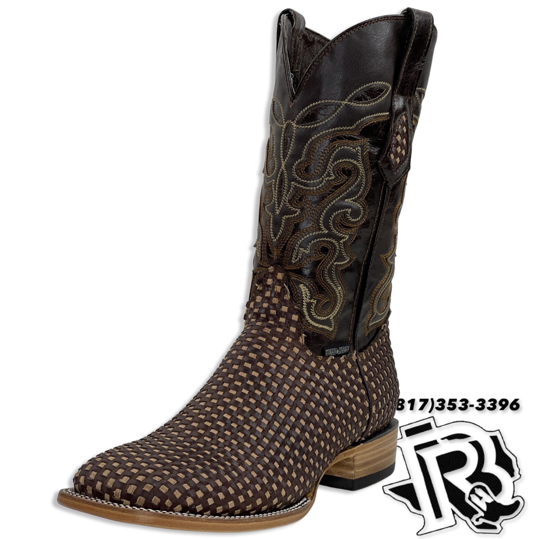 “ Grayson “ | Men Western Boots Dark Brown Weave Square Toe Leather