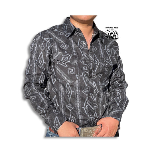 “ Everett “ | Men Long Sleeve Western Shirt Grey Aztec RPMSOSRZ1A