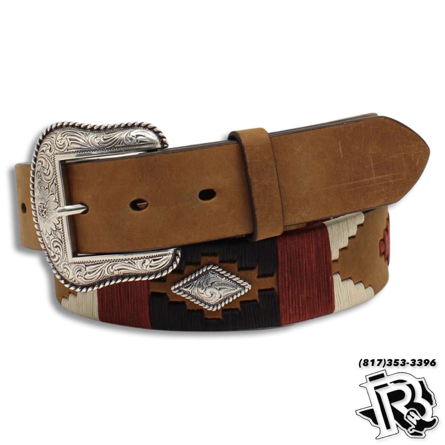 ARIAT MENS BELT | SOUTHWESTERN LACING DIAMOND CONCHO MEDIUM BROWN A1038244