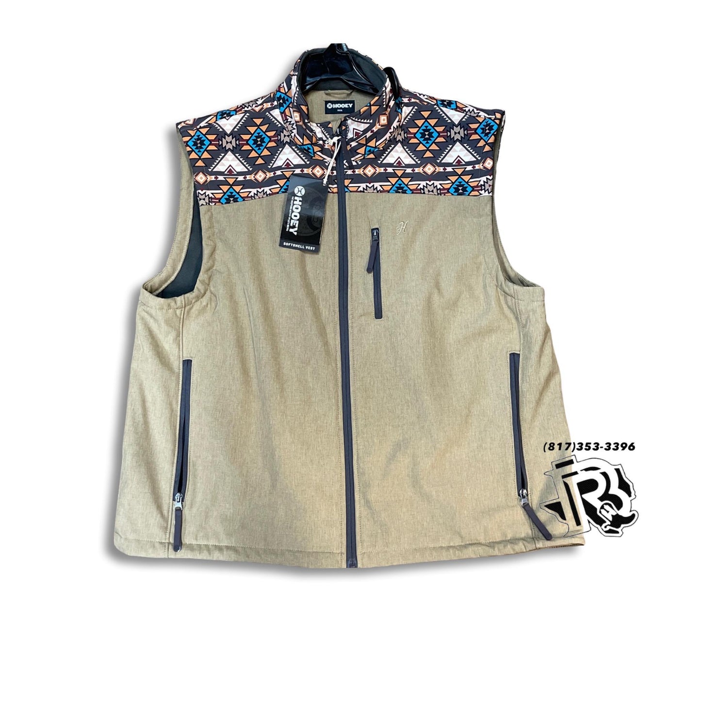 “ River “ | HOOEY MEN WESTERN VEST LIGHT BROWN AZTEC PRINT HV092TNAZ