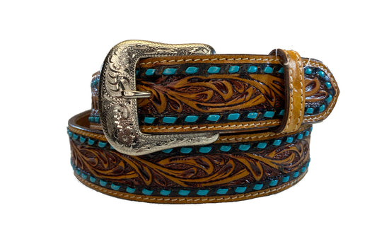 RANGER BELT | Tooled leather turquoise men  E-1042