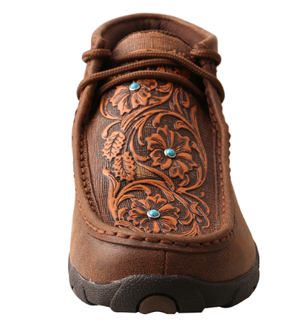 Twisted X Brown/Tooled Flowers Women’s Driving Moccasins WDM0081