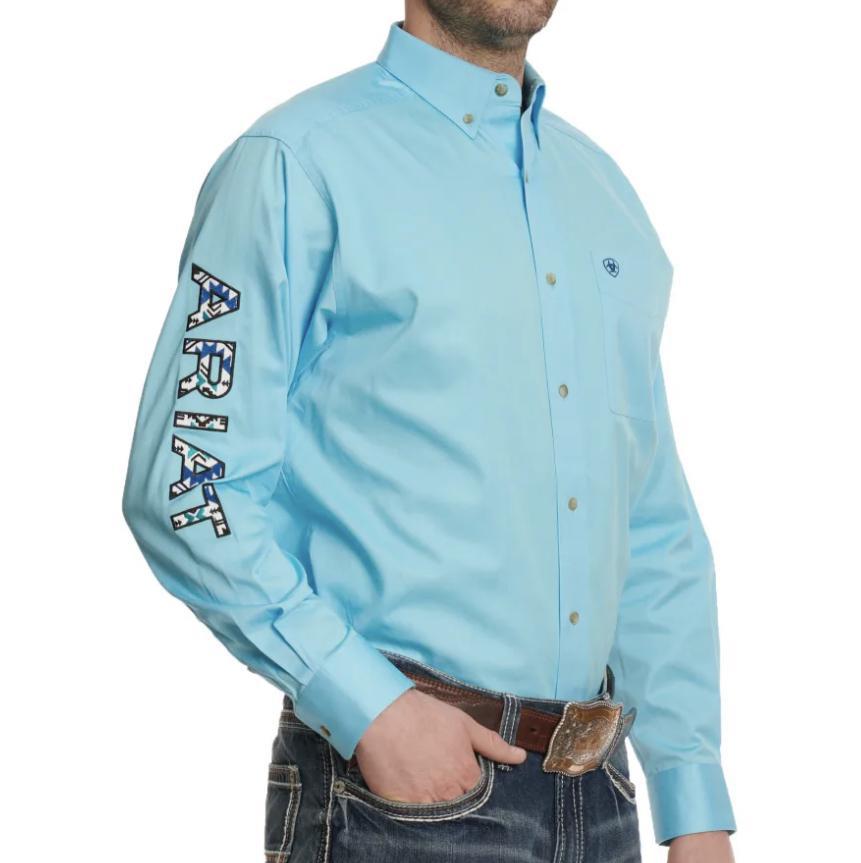 Men’s team logo twill cenote aqua shirt |10044940