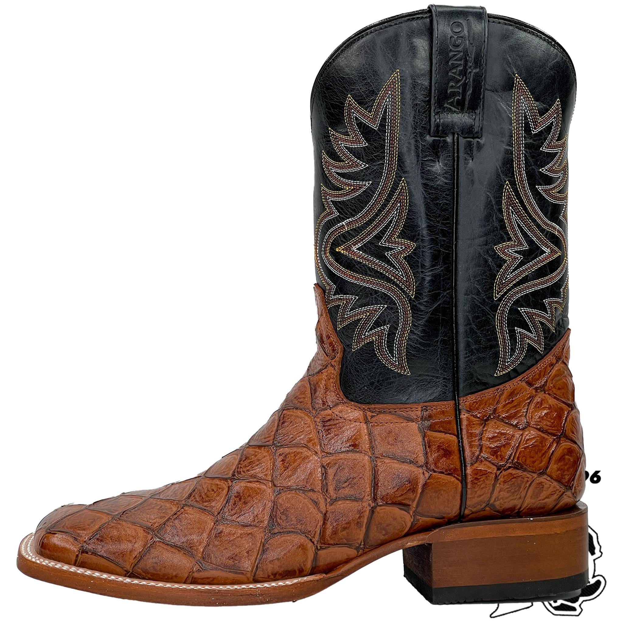 BIG BASS FISH BOOT PRINT MEN SQUARE TOE BOOTS COGNAC Botas Rojero