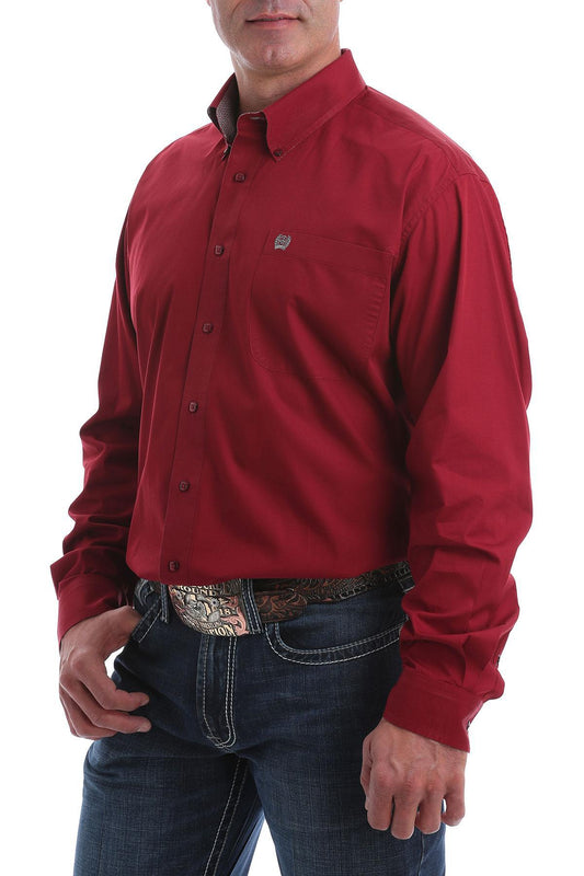 CINCH MENS SOLID LONG SLEEVE SHIRT BURGUNDY MTW1105071