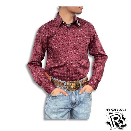 “ Matthew “ | MEN LONG SLEEVE SNAP BUTTONS  LONG SLEEVE BURGUNDY SHIRT RSMSOSRYTF