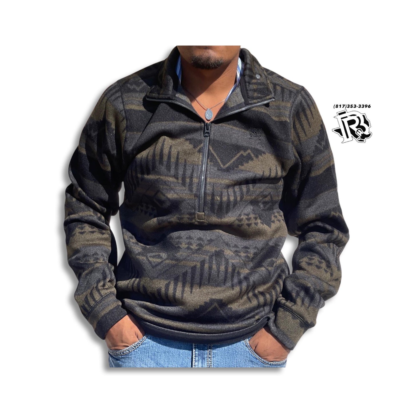 “ Philip  “ | Men Cinch Olive Printed Half Zip Men's Pullover MWK1558002