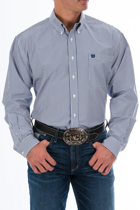 CINCH'S MEN'S ROYAL BLUE STRIPE BUTTON-DOWN WESTERN SHIRT