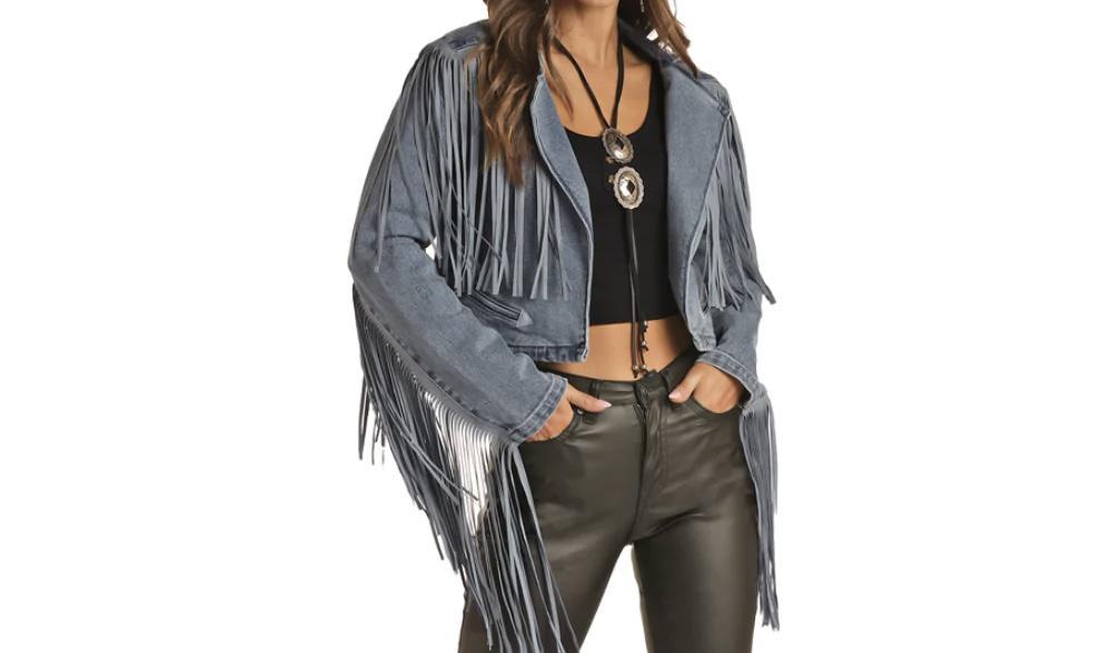 “ Lacey “ | WOMEN DENIUM CROPPED JACKET WITH FRINGE RRWD92RZQA