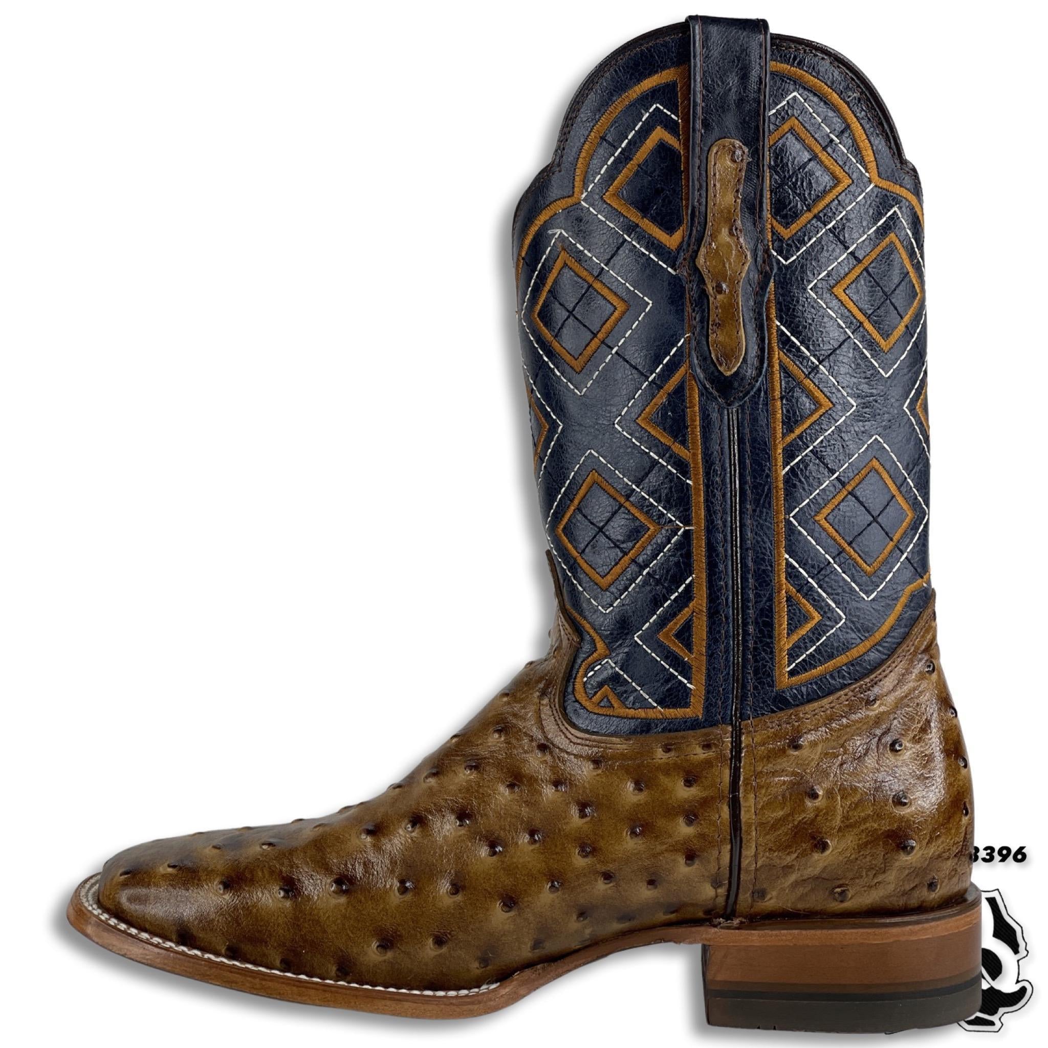 HONEY -OSTRICH PRINT | MEN SQUARE TOE WESTERN COWBOY BOOTS