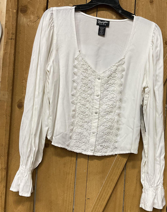 WOMENS WHITE LONG SLEEVE SHIRT WRANGLER RETRO | 112327316