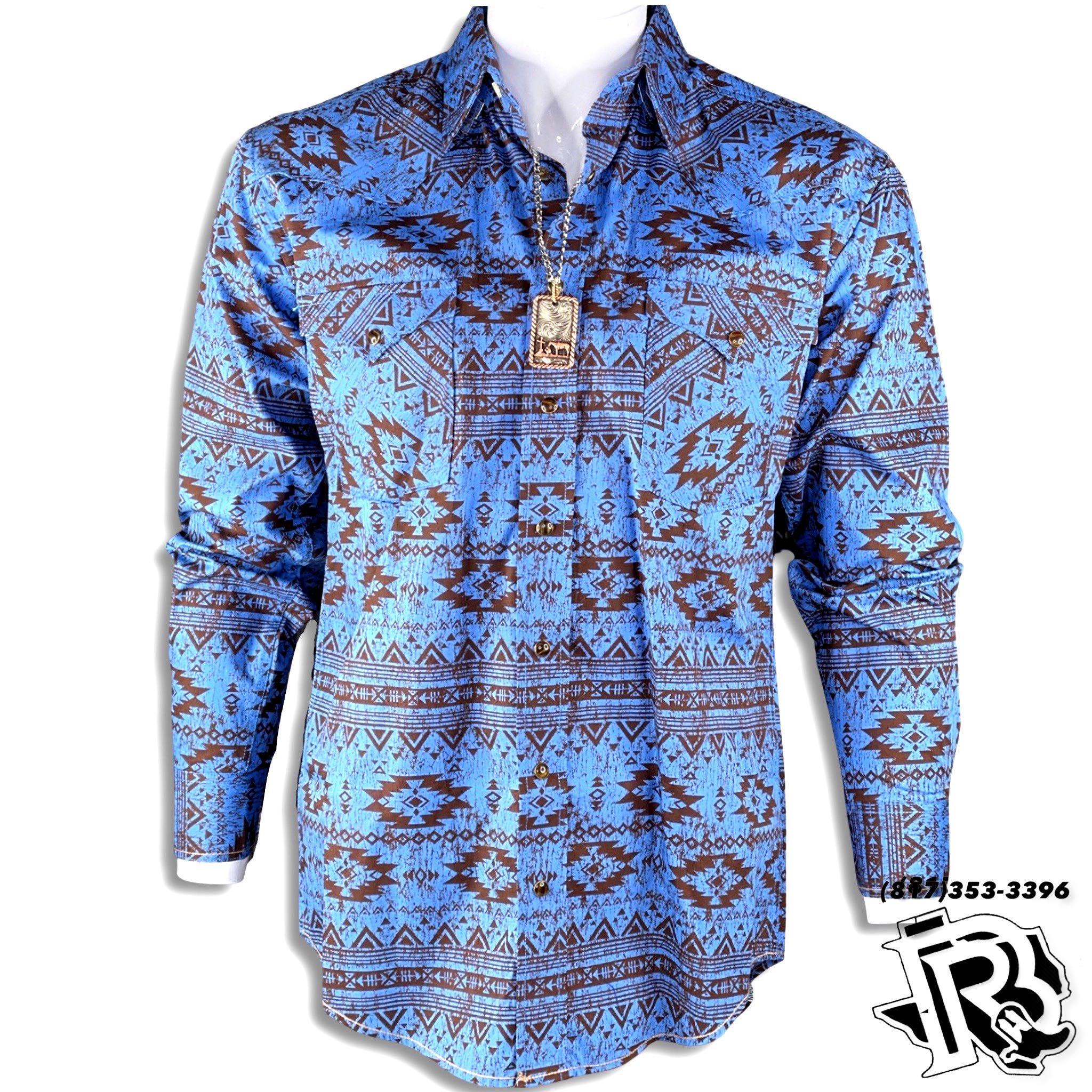 “ ARTHUR” | MEN'S LONG SLEEVE  BLUE SHIRT SNAP ROCK & ROLL R0S3272