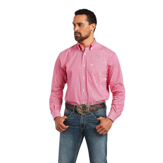 Mens ariat  malachi str classic long sleeve shirt bright rose | 10040766