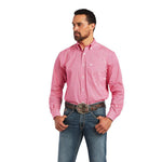 Mens ariat  malachi str classic long sleeve shirt bright rose | 10040766