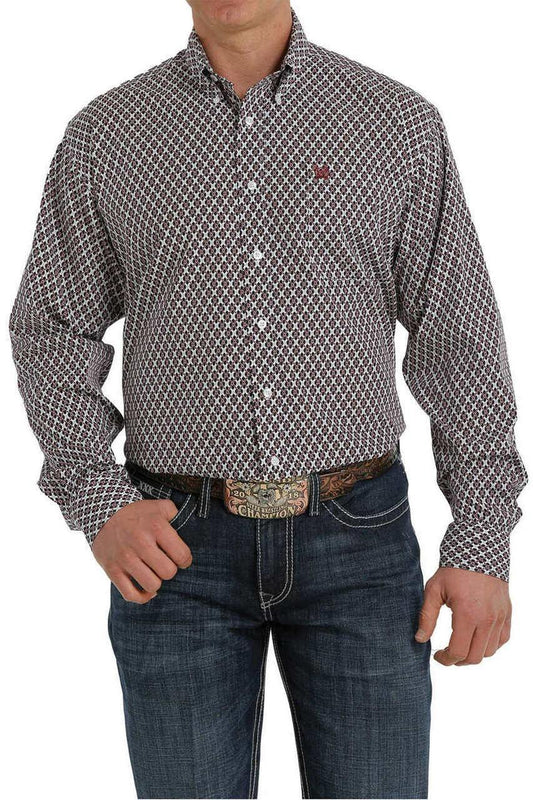 CINCH MEN'S CLASSIC WHITE/BURGANDY /BLACK LONG SLEEVE SHIRT |MTW1105320