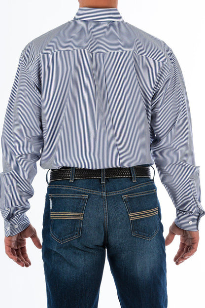 CINCH'S MEN'S ROYAL BLUE STRIPE BUTTON-DOWN WESTERN SHIRT