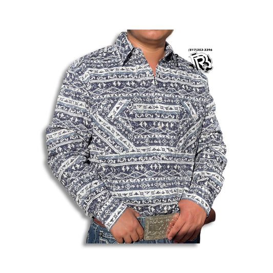 “ Greyson “ | Men Blue Pattern Shirts Long Sleeve RSMSOSRYTC