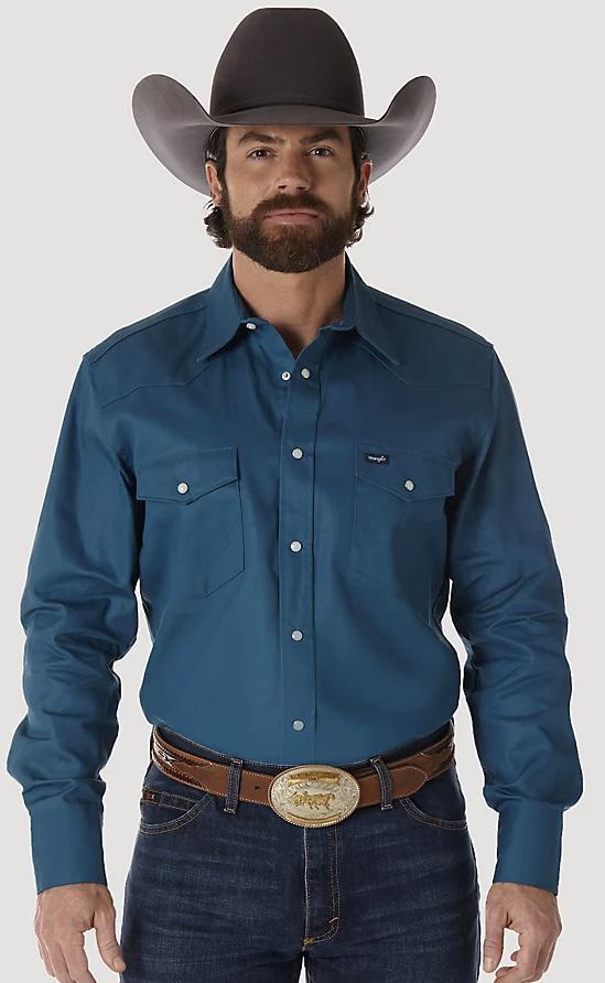 COWBOY CUT® FIRM FINISH LONG SLEEVE WESTERN SNAP SOLID WORK SHIRT IN DARK TEAL|MS71419