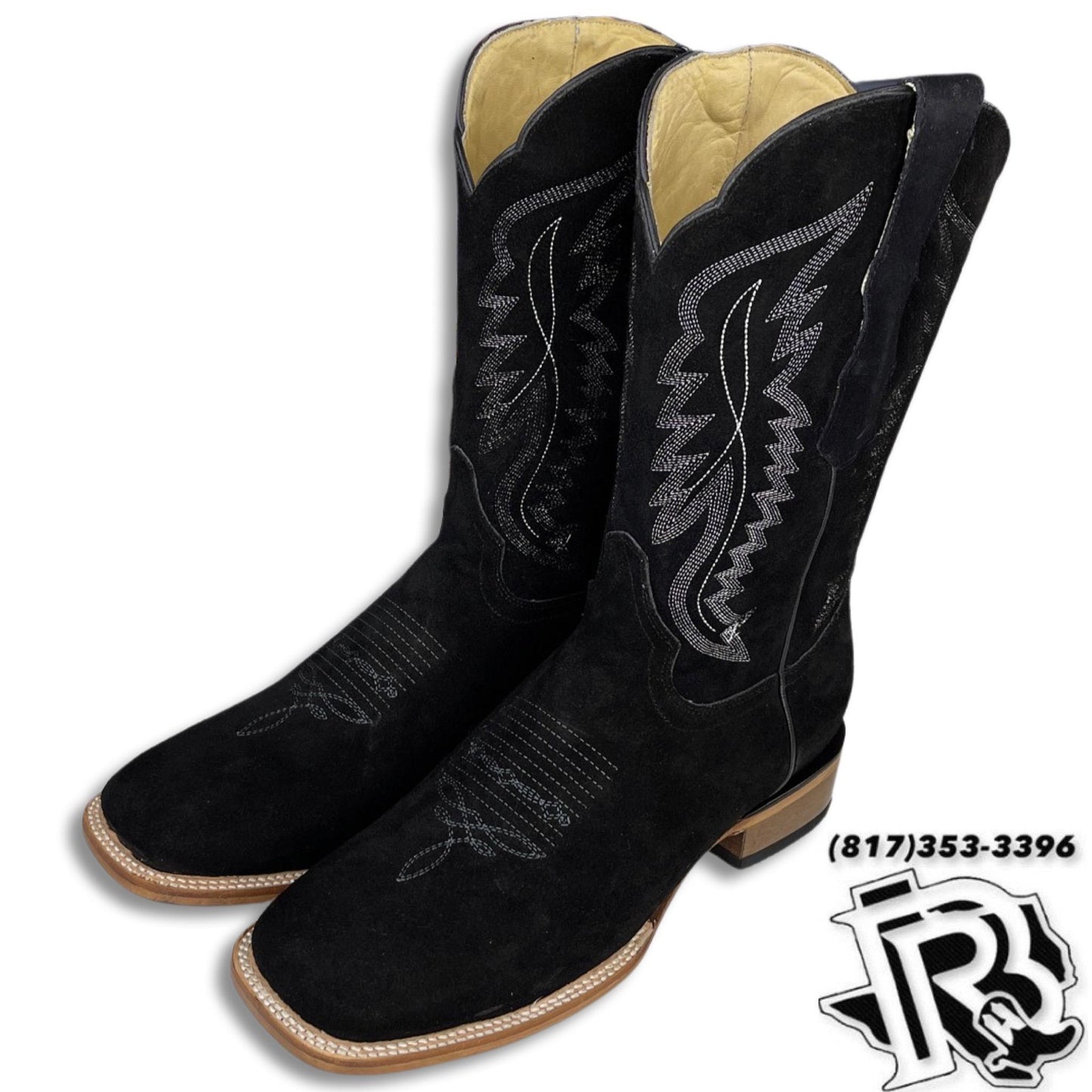 “ JACKSON “ | BLACK ROUGH OUT MEN SQUARE TOE WESTERN BOOTS MORELIA