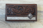 3D Western Wallet Mens Rodeo Floral Calf Hair Inlay Brown |D250006602