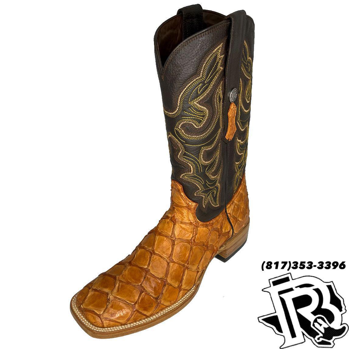 BIG BASS BOOT | BRANDY COLOR SQUARE TOE ORIGNAL FISH LEATHER