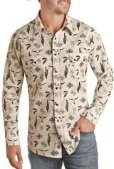 MENS AZTEC POPLIN PRINT NATURAL  ROCK  & ROLL| RRMSOSRZ11