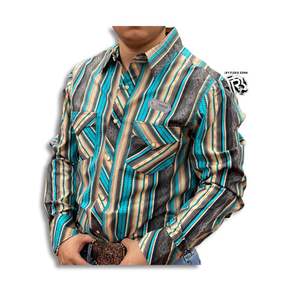 “ Gabriel “ | MENS SERAPE STRIPE PRINT SNAP SHIRT CHOCOLATE ROCK & ROLL RRMSOSRZ0U