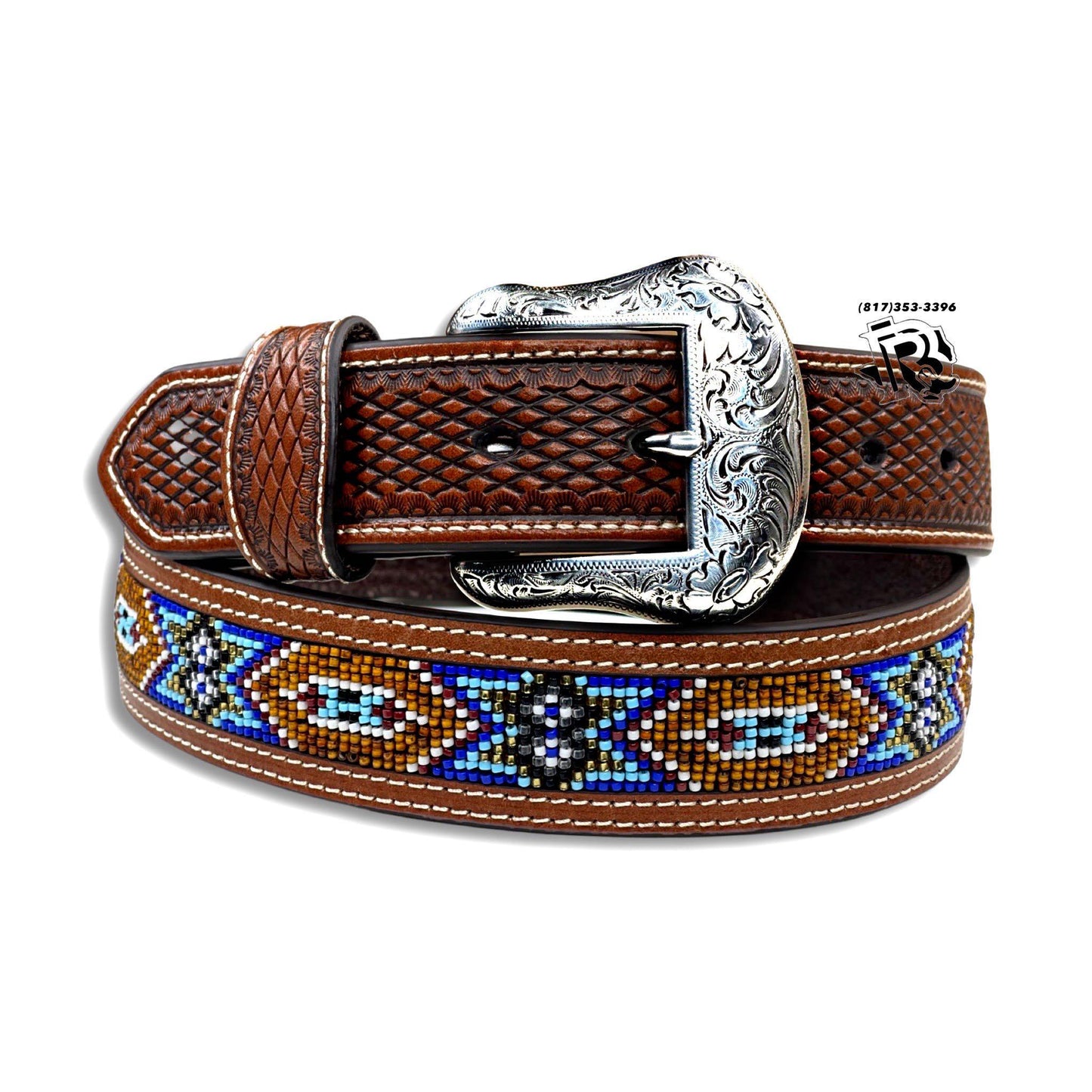 “ James “ | Nacona Men Belt Beaded Blue and Brown N2484408