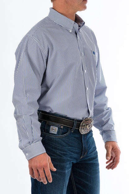 CINCH'S MEN'S ROYAL BLUE STRIPE BUTTON-DOWN WESTERN SHIRT