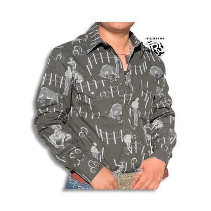 “ Xavier “ | Men Western Long Sleeve Shirt Vintage Cowboy Symbols RRMSOSRZ1M