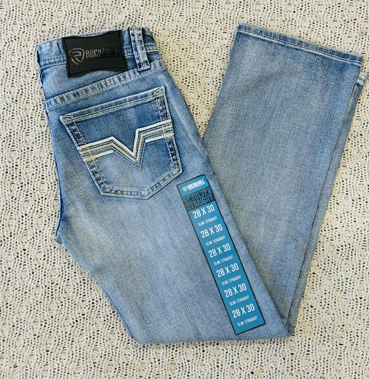 Men’s ivory leather emb revolver light vintage jeans |RRMD1RR146 BLUE LABEL