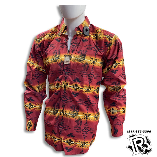 “ Owen “ | MEN SHIRT RED AZTEC LONG SLEEVE B2S3338